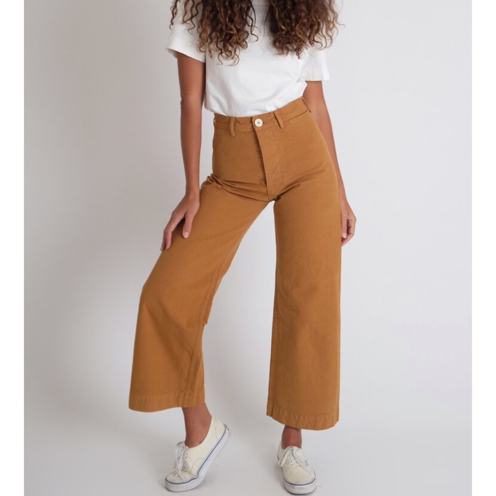 Jesse Kamm Wide-Leg Cotton Pants in Caramel